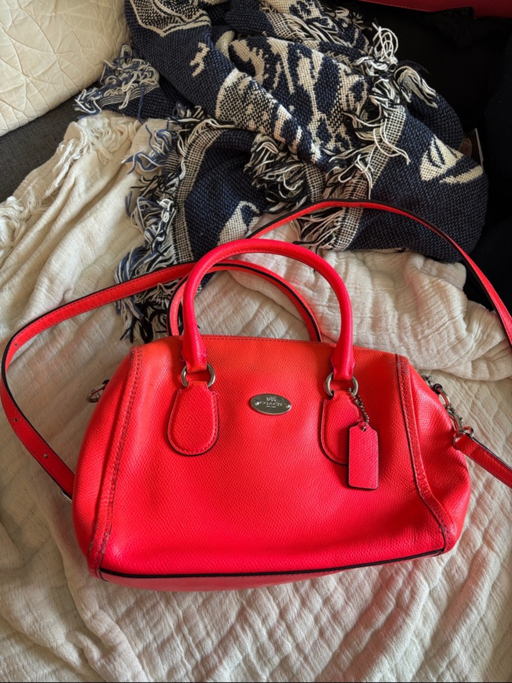 EUC Coach Bright Red/Pink Handbag with Shoulder Strap